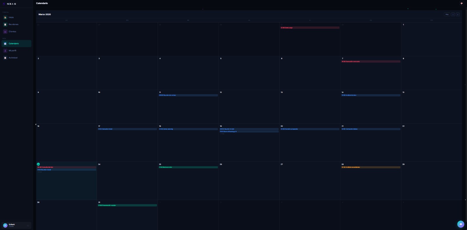 Calendario SaaS de SCILA AI